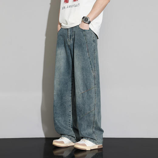 【DYF】大依优型大码男装春季阔腿牛仔长裤潮流显瘦直筒棉质长裤 商品图3