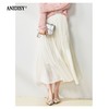 高腰松紧腰珠光丝质绸缎百褶大摆A字半身裙 商品缩略图0