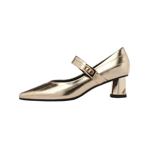 【预售5天】法式玛丽珍女鞋春秋新款金色粗跟尖头羊皮浅口单鞋QQJFG&JZ-1193F 商品图4