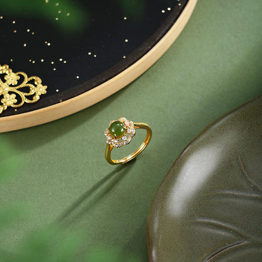 子佩集【花舞年华】银S925戒指【JZ05720】古法银碧玉镀金2602 商品图1