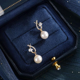 子佩集【灵犀共鸣】银S925珍珠惜王妃耳钉【YE0829A】8mm珠双色交织丝带2601