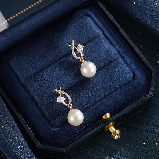 子佩集【灵犀共鸣】银S925珍珠惜王妃耳钉【YE0829A】8mm珠双色交织丝带2601 商品图0