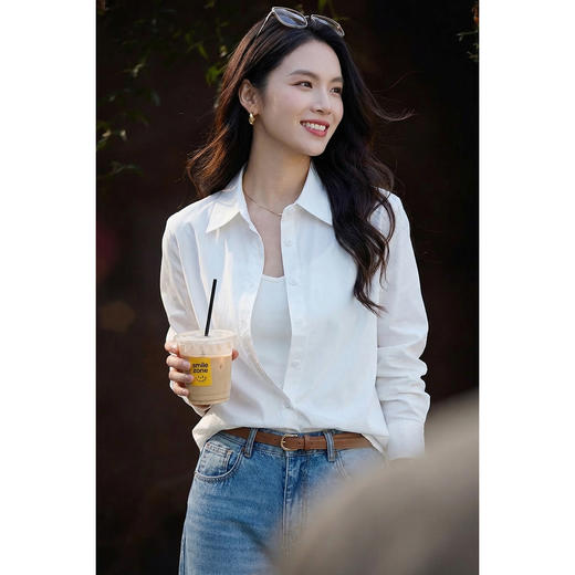 米思阳2026初春新款慵懒风白色衬衫外套女春季宽松极简高级感衬衣4473 商品图3