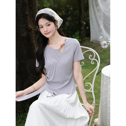 鹿向南【0328/20:00新品前1小时7折限量100件】灰紫色T恤 商品图4