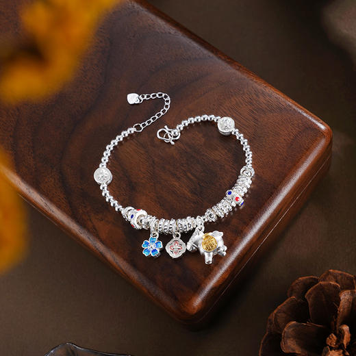 子佩集【‌萌马献瑞】银S999手串手链【SC001766】小马镀金珐琅彩腰缠万贯钱串2602 商品图3