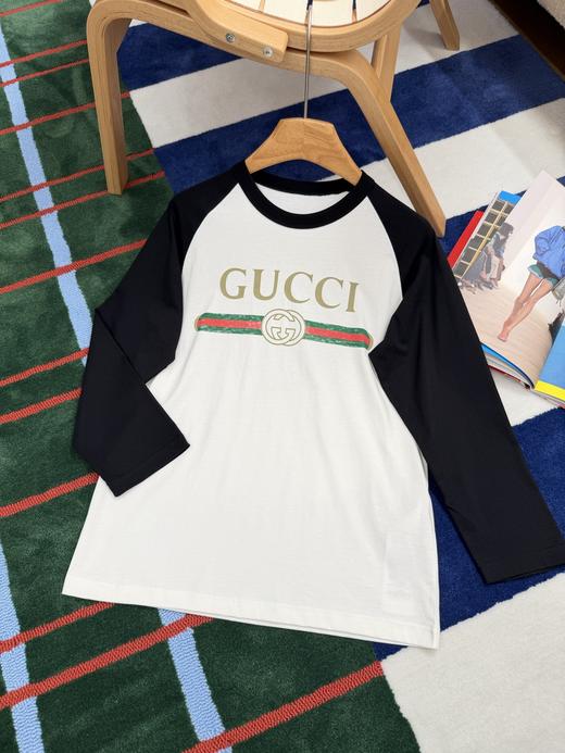 古驰 黑白撞色复古织带印花短袖T恤 商品图9