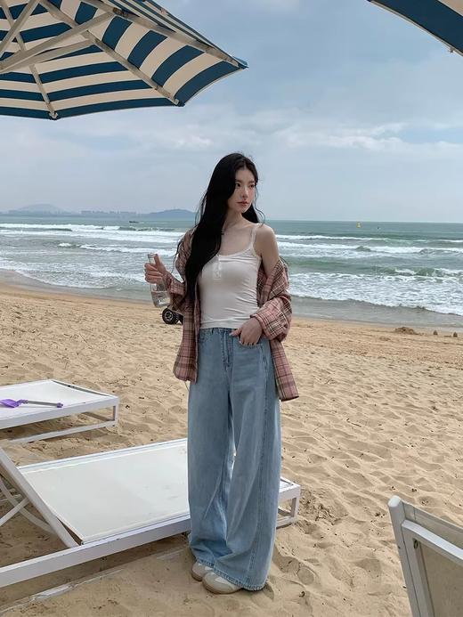 韩国东大门复古格纹翻领宽松长袖衬衫 商品图5