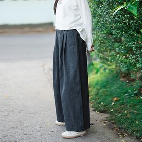 绽放169朵/脏染裤*春季纯棉阔腿裤全腰松紧复古松弛感百搭休闲裤