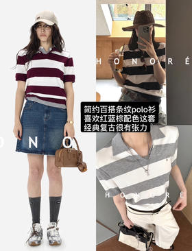 原单polo领撞色条纹针织上衣（均码85-125可穿）