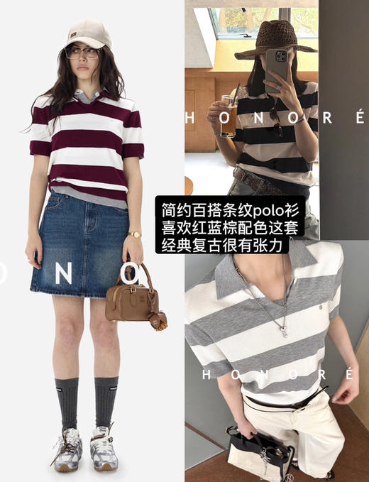 原单polo领撞色条纹针织上衣（均码85-125可穿） 商品图0