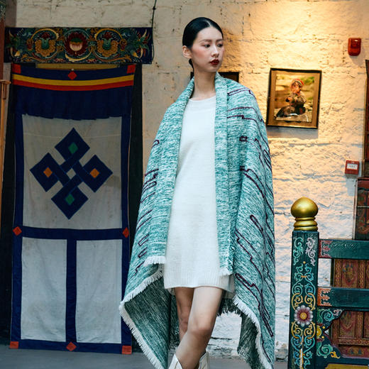 西藏手工捻纱氆氇艺术浮线披毯  SJF97P799N 商品图3