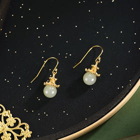 子佩集【云亭缘起】银S925耳环【EG02525】古法银和田玉镀金亭台吊球2602