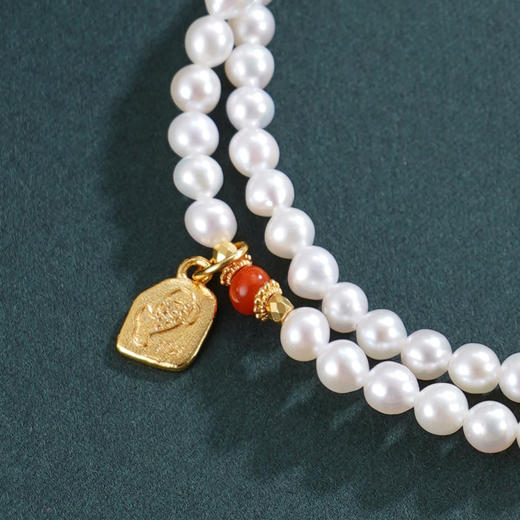 子佩集【福蕴长华】银S925珍珠惜王妃手链【QNS0007】3mm珠镀金南红方块2601 商品图3
