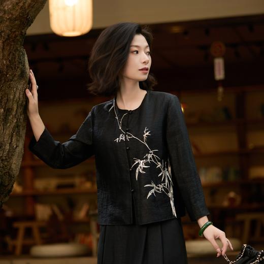 西子/胸有成竹25姆米桑蚕丝非遗香云纱竹叶绣花外套/WTTJ1108 商品图2