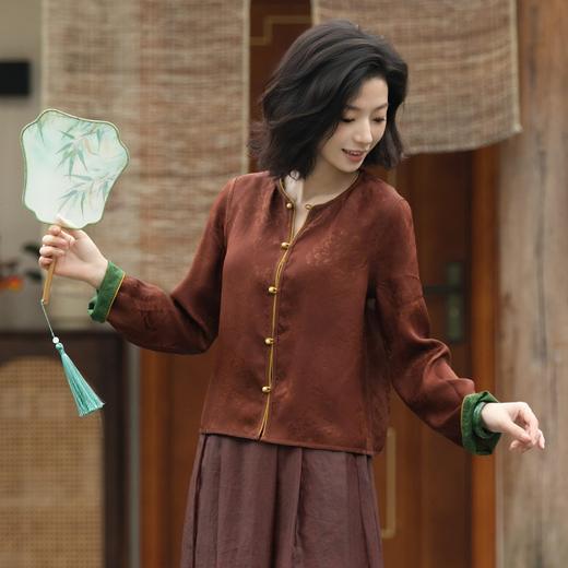 西子/花开长安22姆米桑蚕丝花萝红云纱双面穿外套/WTTJ1114 商品图3