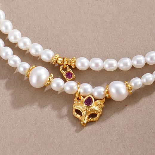 子佩集【蝴蝶鱼你】银S925珍珠惜王妃手链【QNS0021-7】3mm珠镀金狐狸葫芦2601 商品图3