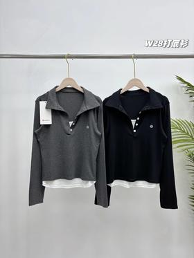 F032571一包2件装春季新款纽扣假两件可外穿打底衣高弹力长袖T恤