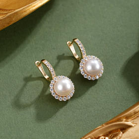 子佩集【花影随行】S925珍珠惜王妃耳环【YE1076】8mm珠太阳花圆圈扣环2601