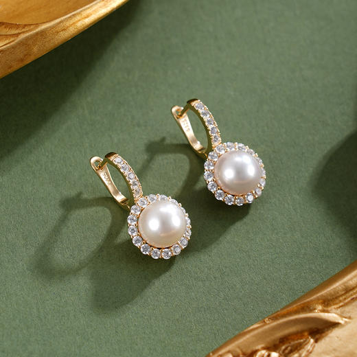 子佩集【花影随行】S925珍珠惜王妃耳环【YE1076】8mm珠太阳花圆圈扣环2601 商品图0