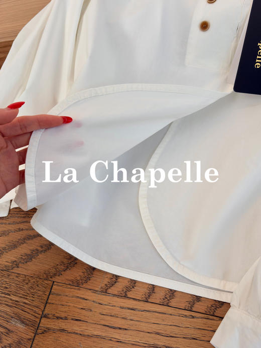 专柜实拍【森系！】拉夏贝尔/La Chapelle全棉小众高级圆领宽松净版娃娃衫双排扣简约通勤风纯棉长袖衬衫 商品图8