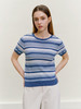 【蓝白条纹针织套衫】26年春夏新品女士棉桑蚕丝亚麻混纺圆领短袖上衣 商品缩略图0