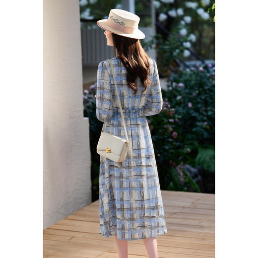 格纹印花A字裙 米思阳2026春季时尚优雅气质显瘦连衣裙高级感洋气4263 商品图3