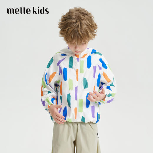 mettekids儿童皮肤衣2026春季新款男童透气轻薄几何印花连帽外套 商品图0