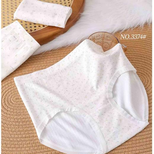 新款女士加肥加大印花无缝内裤裸氨棉舒适透气三角裤小清新丰满裤3374 商品图1