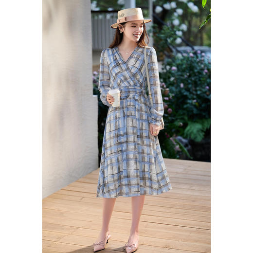 格纹印花A字裙 米思阳2026春季时尚优雅气质显瘦连衣裙高级感洋气4263 商品图4