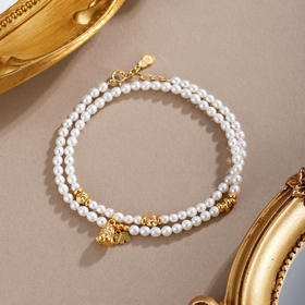 子佩集【福禄吉象】银S925珍珠惜王妃手链【QNS0023-8】3mm珠镀金葫芦大象2601