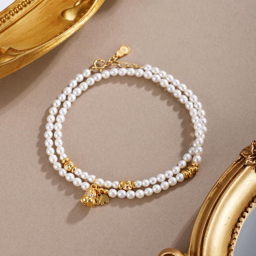 子佩集【福禄吉象】银S925珍珠惜王妃手链【QNS0023-8】3mm珠镀金葫芦大象2601 商品图0