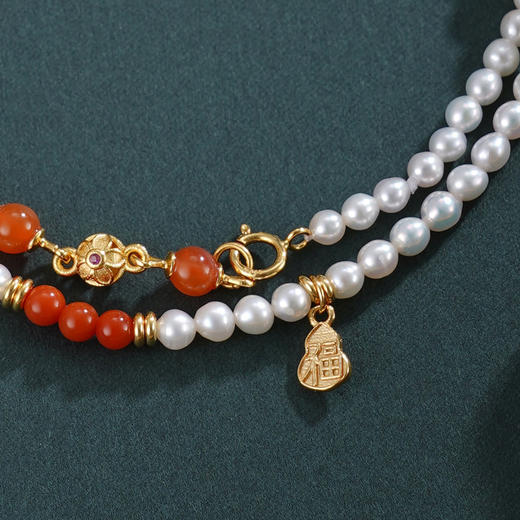子佩集【福华之遇】银S925珍珠惜王妃手链【QNS0009】3mm珠镀金葫芦南红2601 商品图2