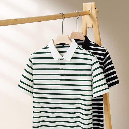 【DDS】【新疆棉】大依优型大码男装夏季翻领POLO衫条纹短袖百搭休闲上衣 商品图1