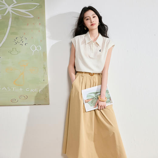 【抗皱半身裙】三彩2026夏季新款纯色高腰A字裙伞裙长裙通勤S 商品图3