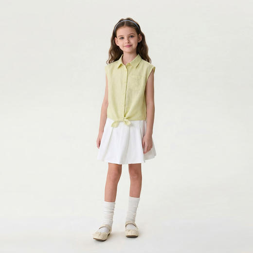 马克珍妮松弛假日女童棉麻扭结衬衫2026年夏装新款560592 商品图2