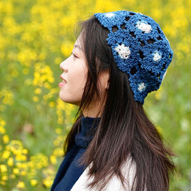 【林栖设计小店】（预售3天发货）东阳手工蓝染钩花套头帽子