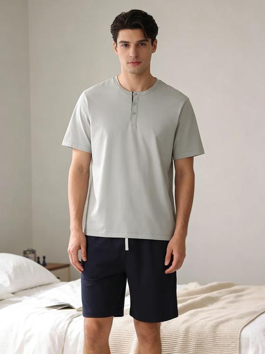 【50S棉聚酯蚕丝混纺】SCHIESSSER德国舒雅男士亨利领时尚家居套装35/24608H 商品图1