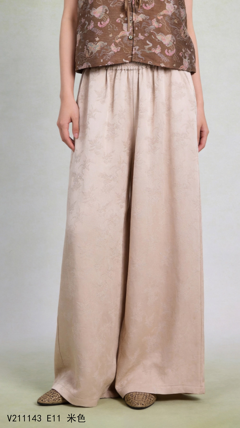 致橡树2023中式棉麻提花阔腿裤休闲裤V211143