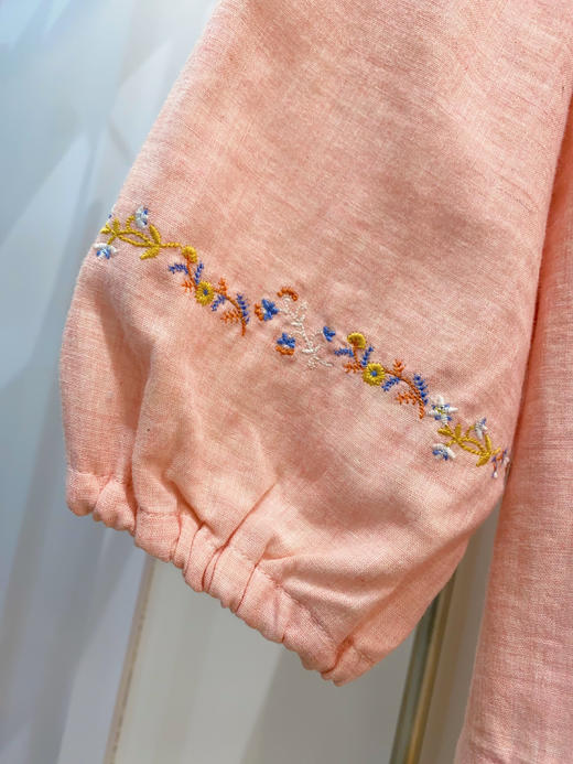 松植屋《织花》女士圆领蕾丝边小刺绣全棉双层纱布长袖长裤睡衣家居服套装 商品图3