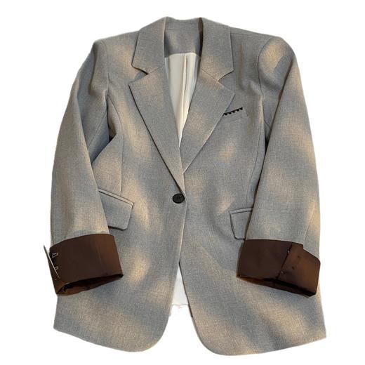 【清风外衣】米灰色复古高级感！2026轻奢撞色设计西装外套女2026新款小个子西服！ 商品图4