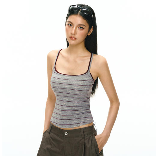 Ariseism 美式复古假两件条纹吊带背心女夏季新款上衣 商品图3