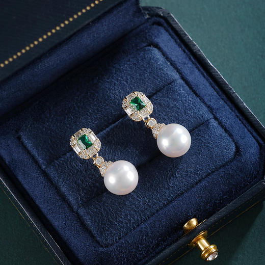 子佩集【闪耀人生】银S925珍珠惜王妃耳钉【E4007-1】10mm珠双色绿方块2601 商品图0