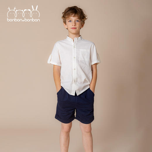 翻折边棉麻短袖衬衫 商品图2