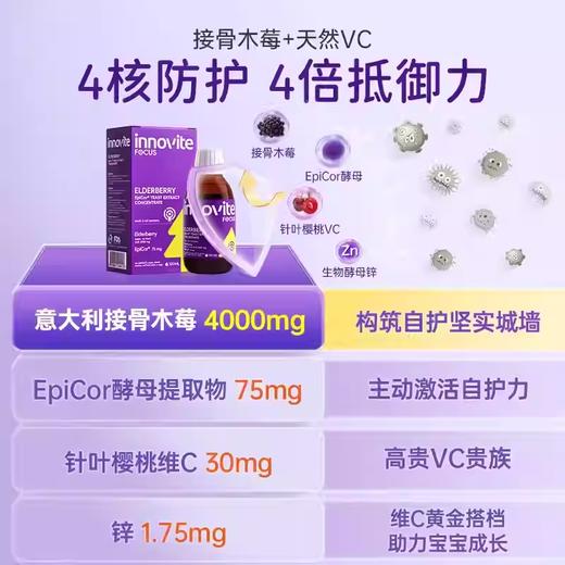 【源码新包装】innovite英珞维接骨木莓120ml儿童epicor酵母锌复合维生素C儿童营养品 商品图1