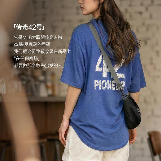 马登复古宽松印花莱赛尔天丝弧形下摆连帽短袖T恤半袖上衣女士夏 商品图3