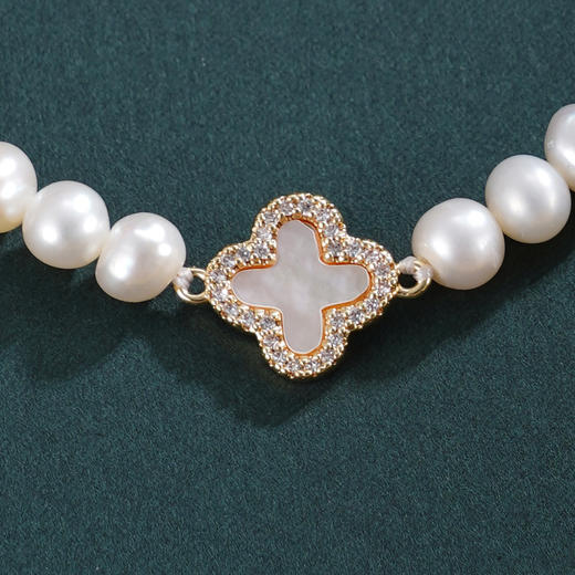 子佩集【四叶寄情】珍珠惜王妃手链【ZZSL008】5.5-6mm珠镀金四叶草2601 商品图1