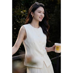 米思阳2026春季新品【时尚百搭无袖马夹】春季单排扣圆领气质通勤叠穿马夹4538