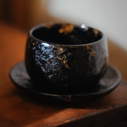 【迟光·如墨大漆主人杯】个人杯杯托杯垫洒金金箔黑色肌理 商品图1