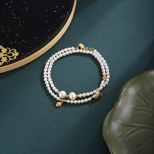 子佩集【依恋情结】银S925珍珠惜王妃手链【QNS0020】3mm珠镀金蝴蝶结2601 商品图1