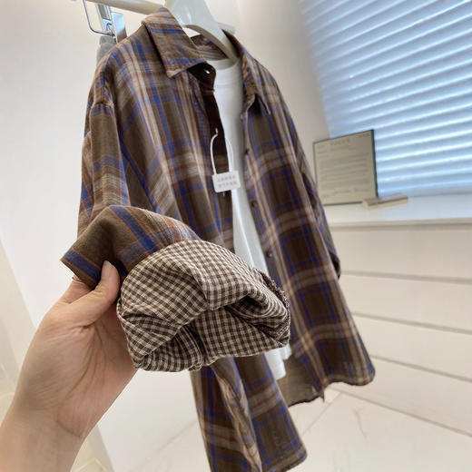 高质感双层棉纱复古格衬衫 春夏季慵懒风宽松显瘦防晒长袖衬衣 休闲风薄外套 商品图3